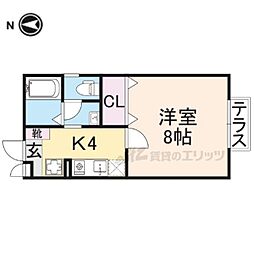 セジュール筒井 1階1Kの間取り