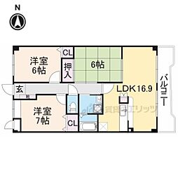 JR関西本線 奈良駅 徒歩18分の賃貸アパート 3階3LDKの間取り