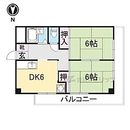 近鉄生駒線 菜畑駅 徒歩9分の賃貸マンション 2階2DKの間取り