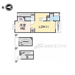 レジデンス西九条 3階1LDKの間取り