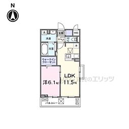 JR和歌山線 畠田駅 徒歩6分の賃貸アパート 1階1LDKの間取り