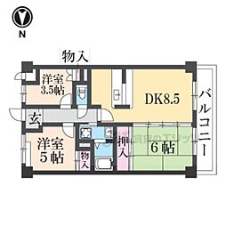 近鉄エルコート新大宮 2階3LDKの間取り