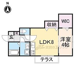 近鉄奈良線 近鉄奈良駅 徒歩17分の賃貸アパート 1階1LDKの間取り