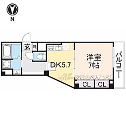JR関西本線 奈良駅 徒歩1分の賃貸マンション 2階1DKの間取り