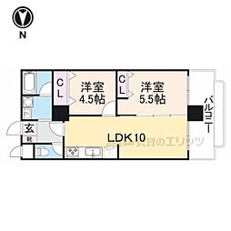 近鉄奈良線 東生駒駅 徒歩2分の賃貸マンション 9階2LDKの間取り