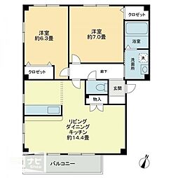 フォブール世俵Ａ 2階2LDKの間取り
