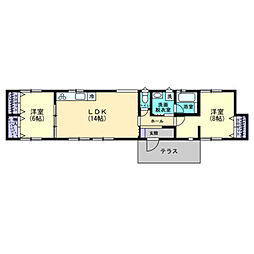 ＷＥＬＬ　ＮＡＫＡＢＵ 1階2LDKの間取り