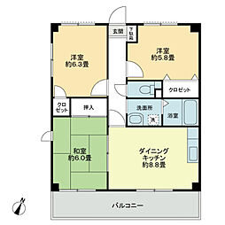 フィネス大井 3DKの間取図画像