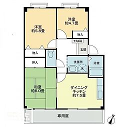 フォブール竹峰Ｂ 1階3DKの間取り