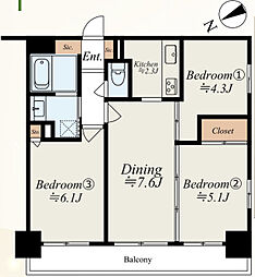 JR山手線 上野駅 徒歩10分 3DKの間取り