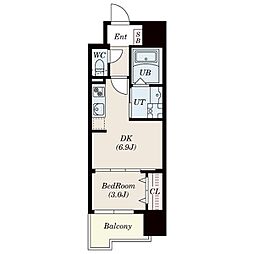 S-RESIDENCE六ツ門abreast II 9階1DKの間取り