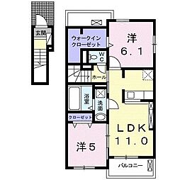 エスポワール　リアン　2ndA 2階2LDKの間取り