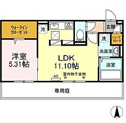 パークハイム上津 103 1階1LDKの間取り