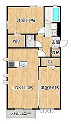 ロイヤルヴィラV 1階2LDKの間取り