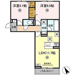 トリシアテラス 103 1階2LDKの間取り