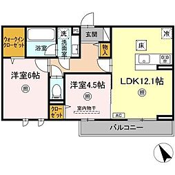 トリシアテラス 105 1階2LDKの間取り