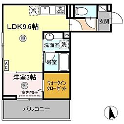 D-ROOM西町 1LDKの間取図画像
