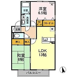 ソニア　リーベ　B棟 2階2LDKの間取り