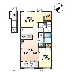 ソレイユ 2階2LDKの間取り