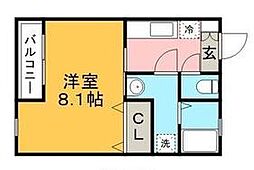 クレフラスト試験場前駅南 1Kの間取図画像