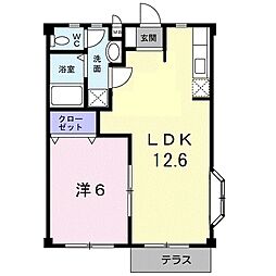 メルクルメB 1LDKの間取図画像