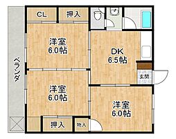 ガーデン津福 3DKの間取図画像