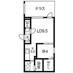 ブルーイング北7条 1階1LDKの間取り