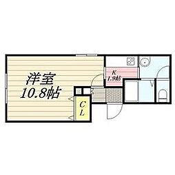 コーポ向日葵 3階1Kの間取り