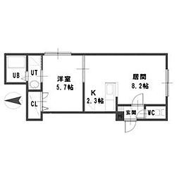 パストラーレHIRAGISHI 2階1LDKの間取り