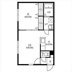 グランピア環状通東 2階1LDKの間取り