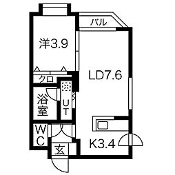 クラージュ豊平公園II 4階1LDKの間取り