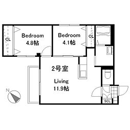 カサ　ヴェルデ宮の森 4階2LDKの間取り