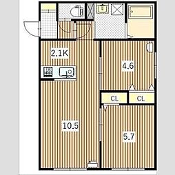ロワ・クラッセ 4階2LDKの間取り