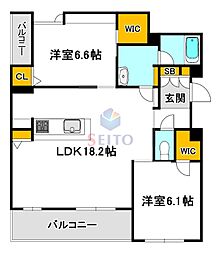 フォレナ山田東 2LDKの間取図画像