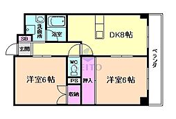 サン春日第2マンション 2DKの間取図画像