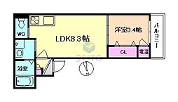 クレア江坂町 1LDKの間取図画像