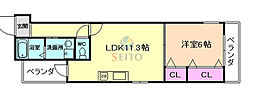 フジパレス庄内 1LDKの間取図画像