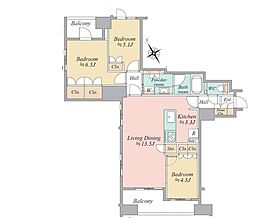 インプレスト東京八丁堀ル・サンク 3LDKの間取図画像