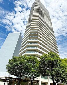 外観：地下1階付き地上38階建て、免震構造タワーレジデンス、総戸数250戸。2008年9月築、コットンハーバーに建つシンボリックタワーマンション。