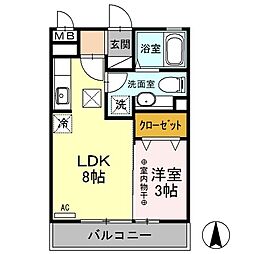 クレール・シャンブル 1LDKの間取図画像