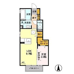 エクレール下栗C 1LDKの間取図画像