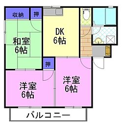 クレセント・レジデンスA 3DKの間取図画像