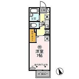 宇都宮テックハイツB 1Kの間取図画像