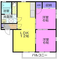 コーポセレナB 2LDKの間取図画像