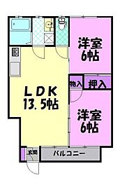 鈴富ハイツ2 2LDKの間取図画像