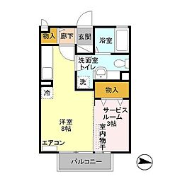 ルシール若松原 2階1LDKの間取り