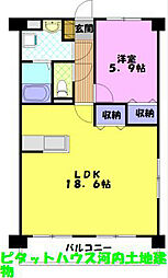 フォレストY＆M雀宮 A 1階1LDKの間取り