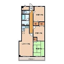 ケルムスコットコート 2階3LDKの間取り