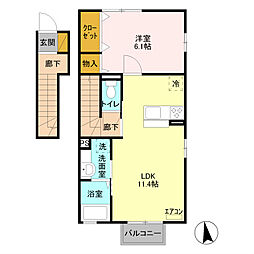 ルミエールA 2階1LDKの間取り