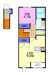（仮）スターテラスII下岡本町新築アパート 2階1LDKの間取り